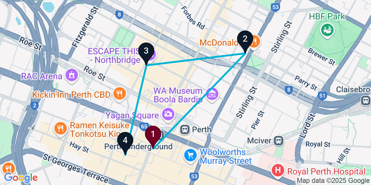 Map for 4-Stop Perth Cocktail Bar Crawl