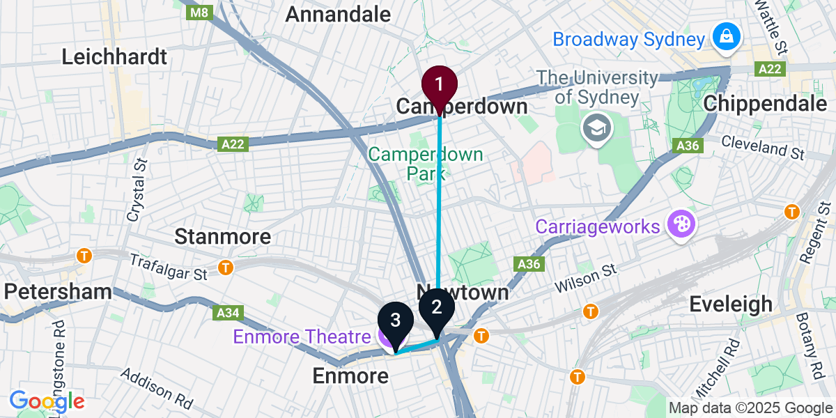 Map for 3-Stop Camperdown Wine bar Bar Crawl