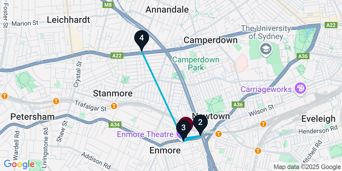 Map for 4-Stop Newtown Wine bar Bar Crawl