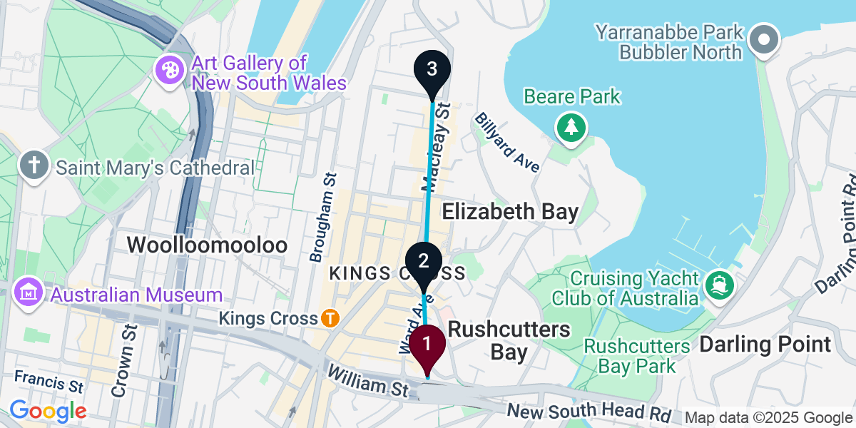 Map for 3-Stop Potts Point Bar Crawl