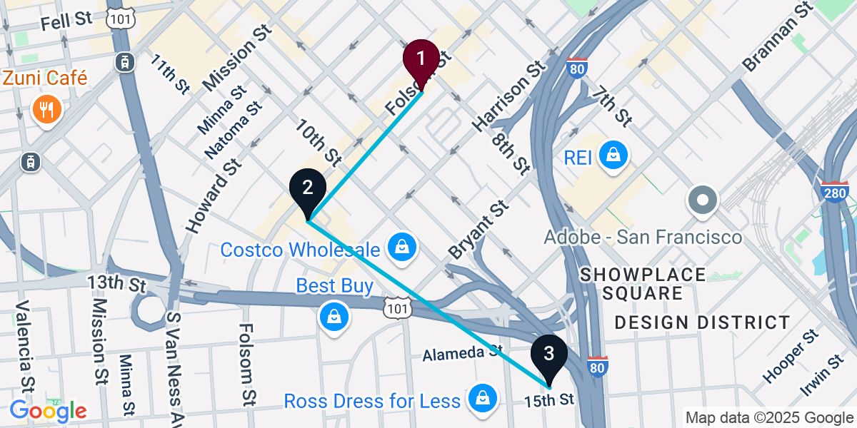 Map for 3-Stop San Francisco Nightclub Bar Crawl