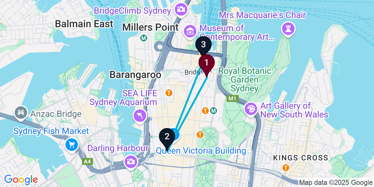 Map for 3-Stop Sydney Rooftop Bar Crawl