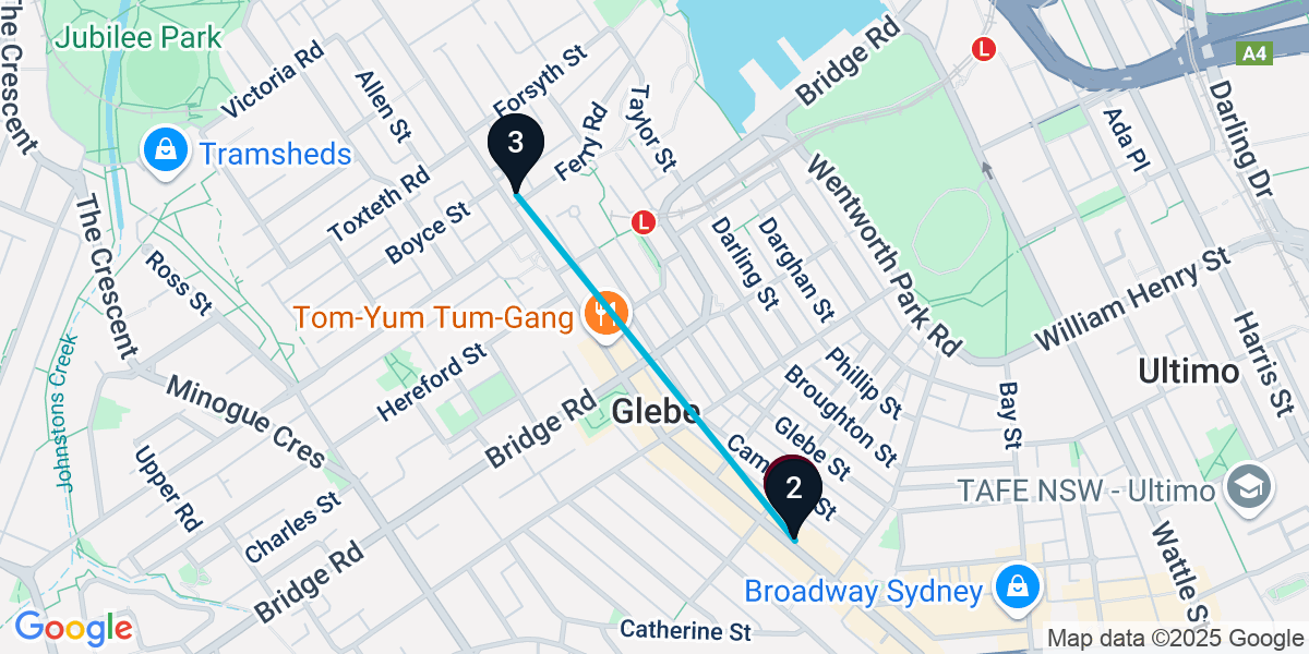 Map for 3-Stop Glebe Live music Bar Crawl