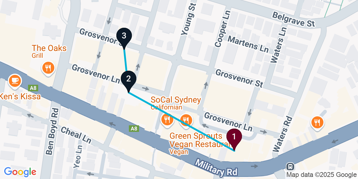 Map for 3-Stop Neutral Bay Cocktail Bar Crawl