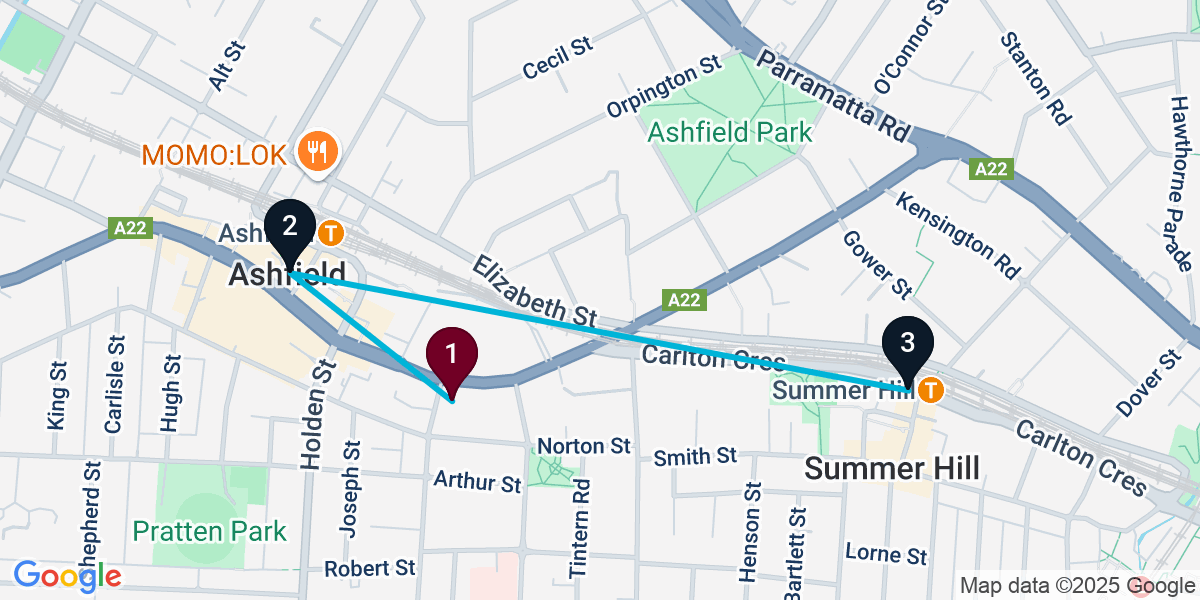 Map for 3-Stop Ashfield Live music Bar Crawl