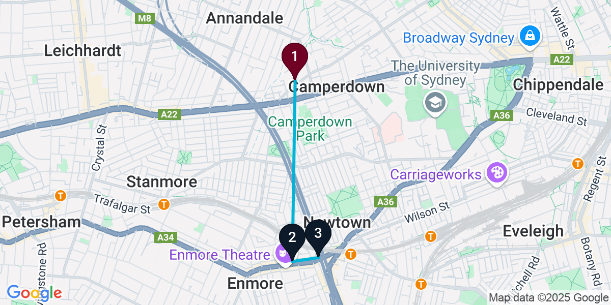 Map for 3-Stop Annandale Cocktail Bar Crawl