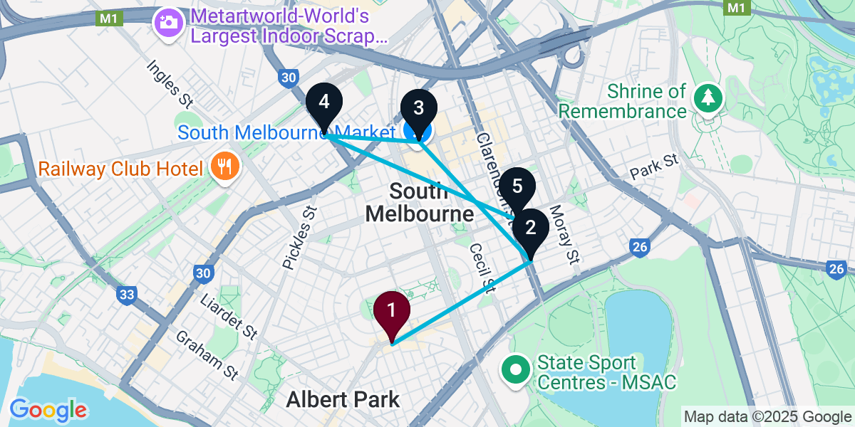 Map for South Melbourne Cocktail Bar Crawl