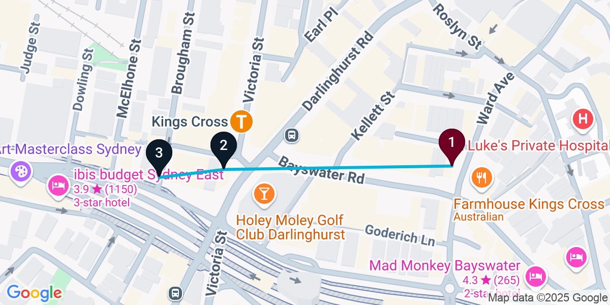 Map for 3-Stop Potts Point Live music Bar Crawl