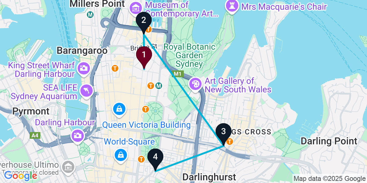 Map for 4-Stop Sydney Live music Bar Crawl