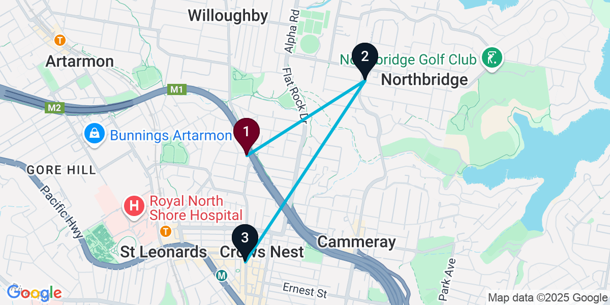 Map for 3-Stop Naremburn Live music Bar Crawl