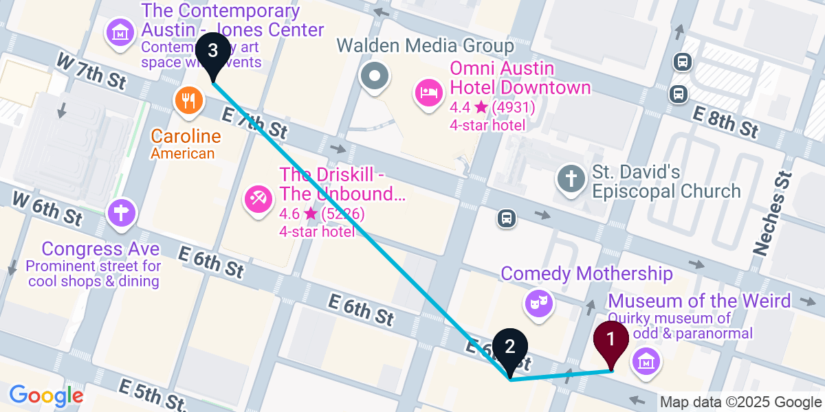 Map for 3-Stop Austin Pub Bar Crawl
