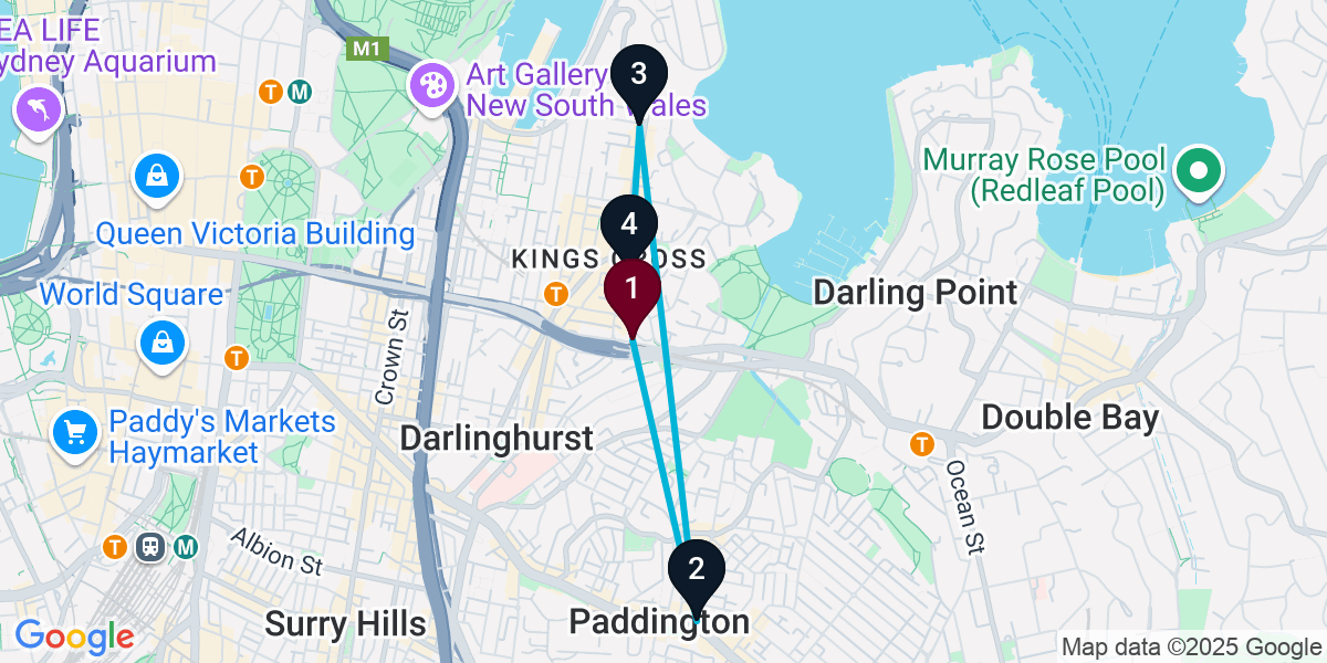 Map for 4-Stop Potts Point Bar Crawl