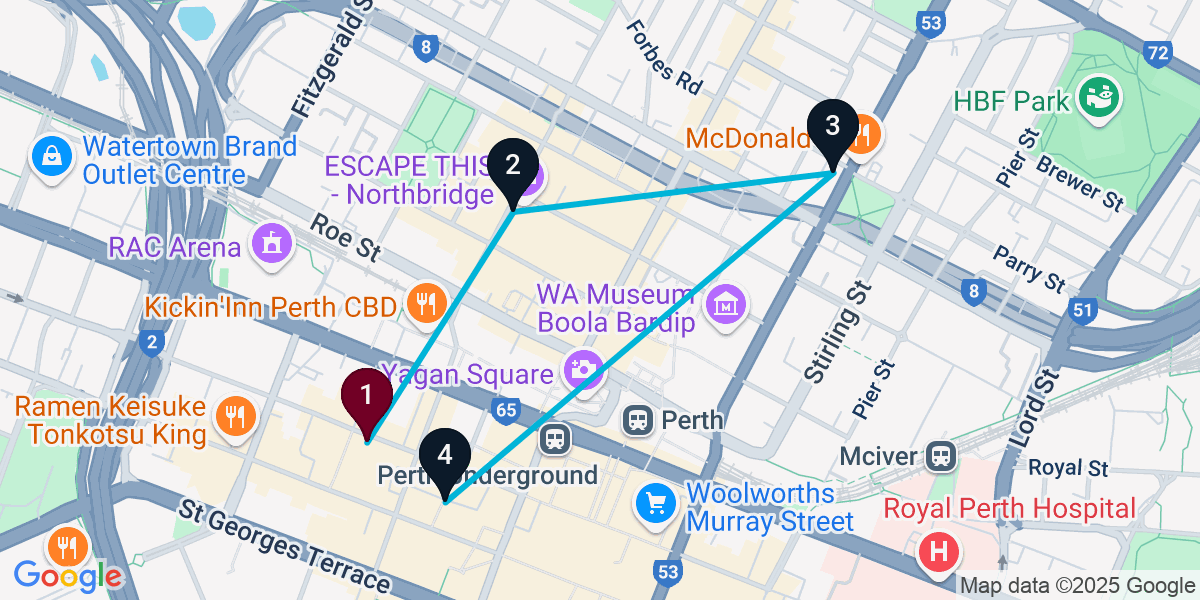 Map for 4-Stop Perth Cocktail Bar Crawl