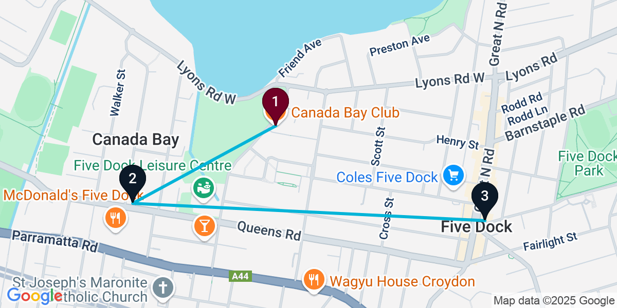 Map for 3-Stop Five Dock Nightclub Bar Crawl