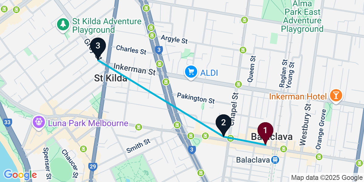 Map for Short Balaclava Bar Crawl