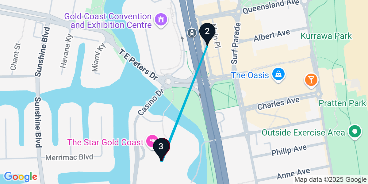 Map for Broadbeach Cocktail Bar Crawl