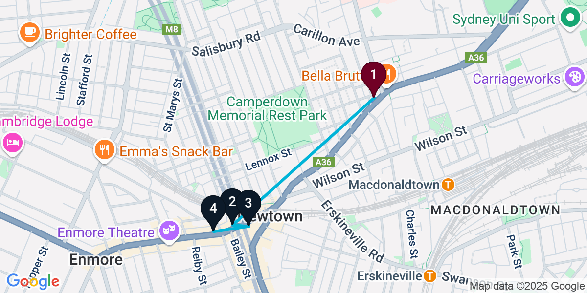 Map for 4-Stop Newtown Cocktail Bar Crawl