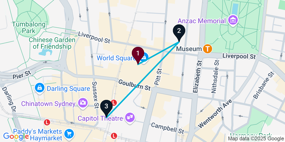 Map for 3-Stop Sydney Pub Bar Crawl