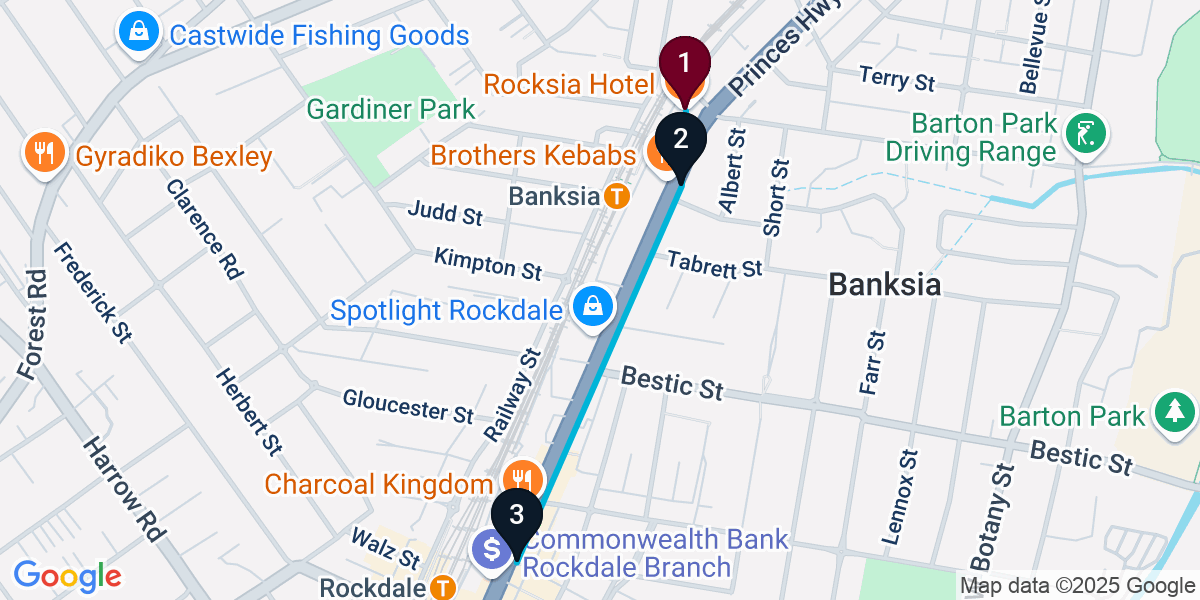 Map for 3-Stop Banksia Pub Bar Crawl