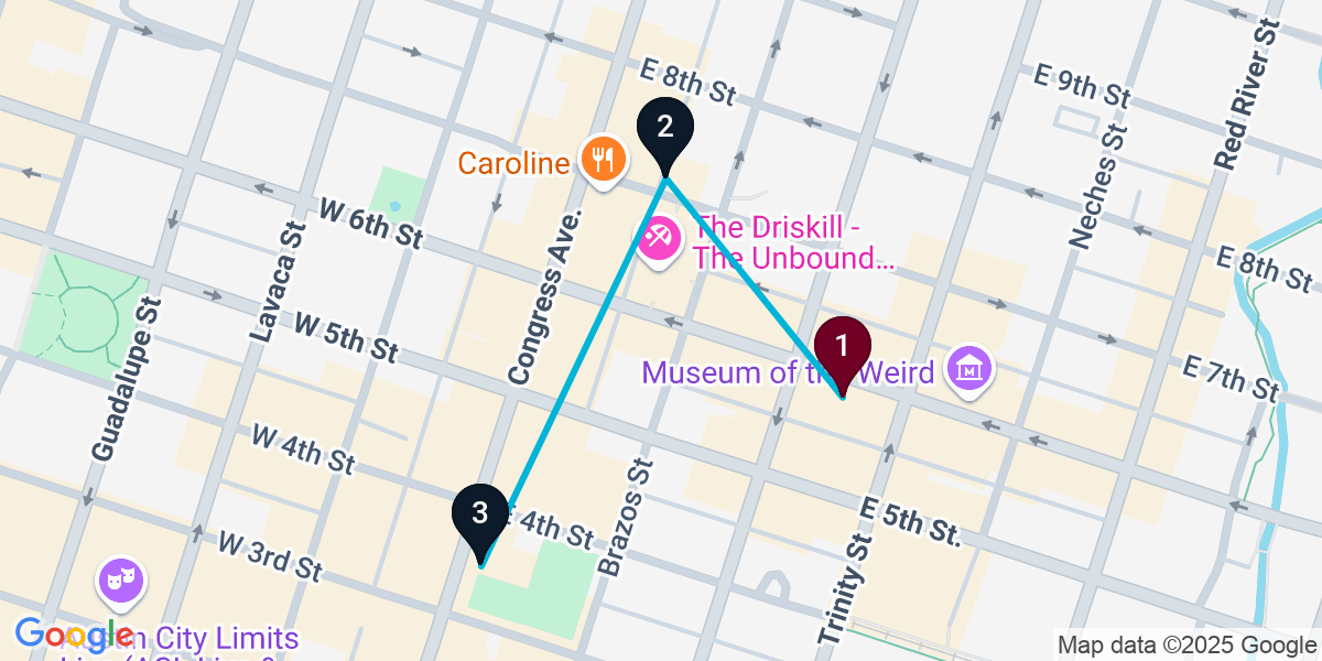 Map for 3-Stop Austin Wine bar Bar Crawl