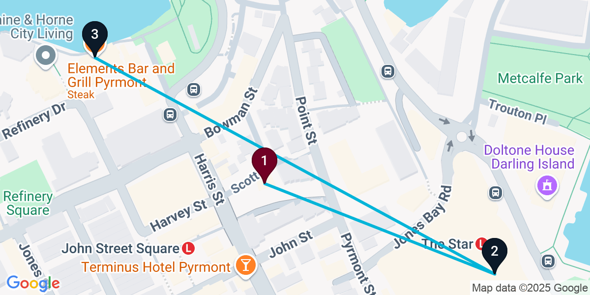 Map for 3-Stop Pyrmont Sports bar Bar Crawl