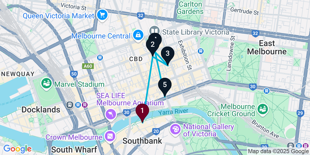 Map for Ultimate Melbourne Cocktail Bar Crawl