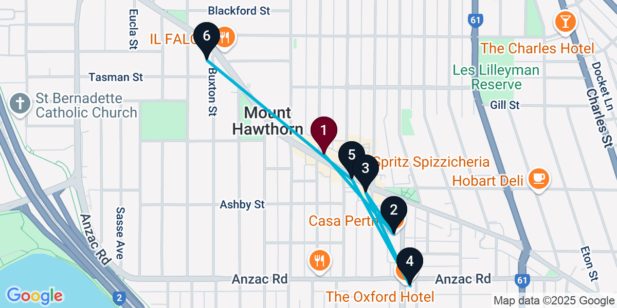 Map for 6-Stop Mount Hawthorn Bar Crawl