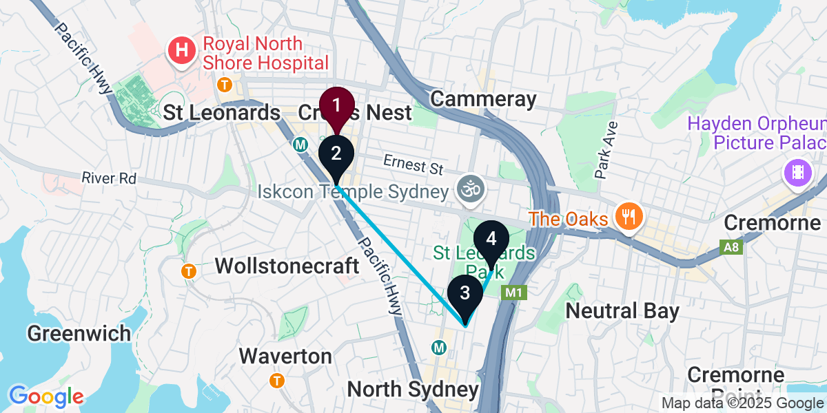 Map for 4-Stop Crows Nest Cocktail Bar Crawl