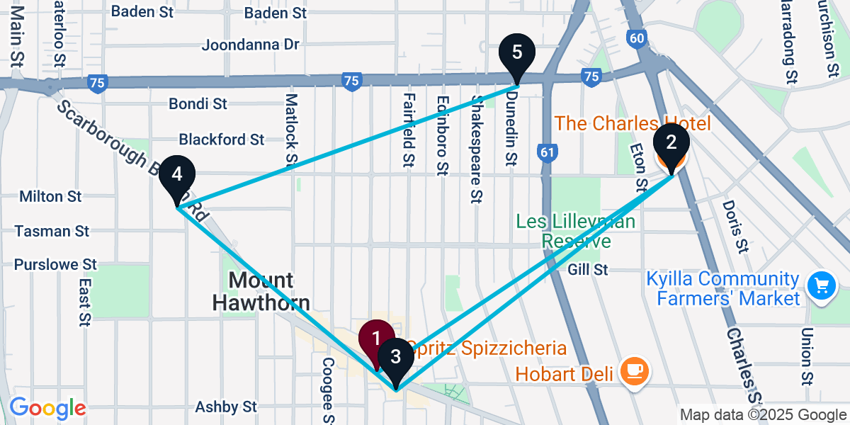 Map for 5-Stop Mount Hawthorn Live music Bar Crawl