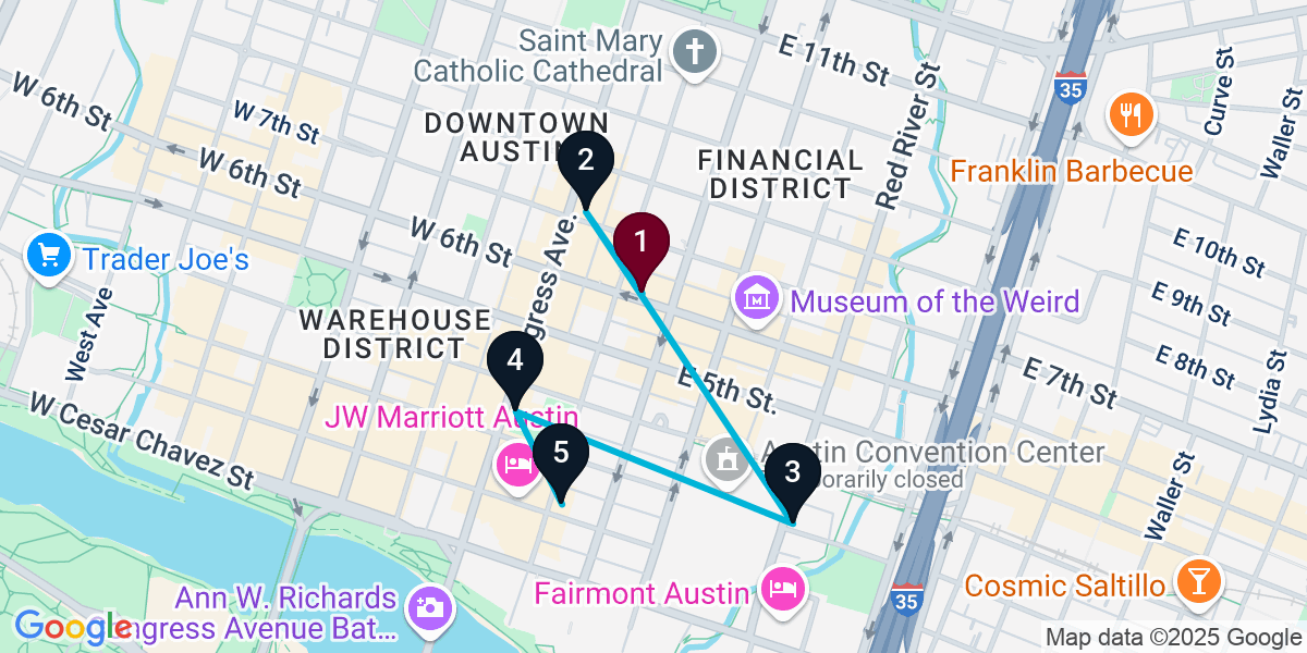 Map for 5-Stop Austin Cocktail Bar Crawl
