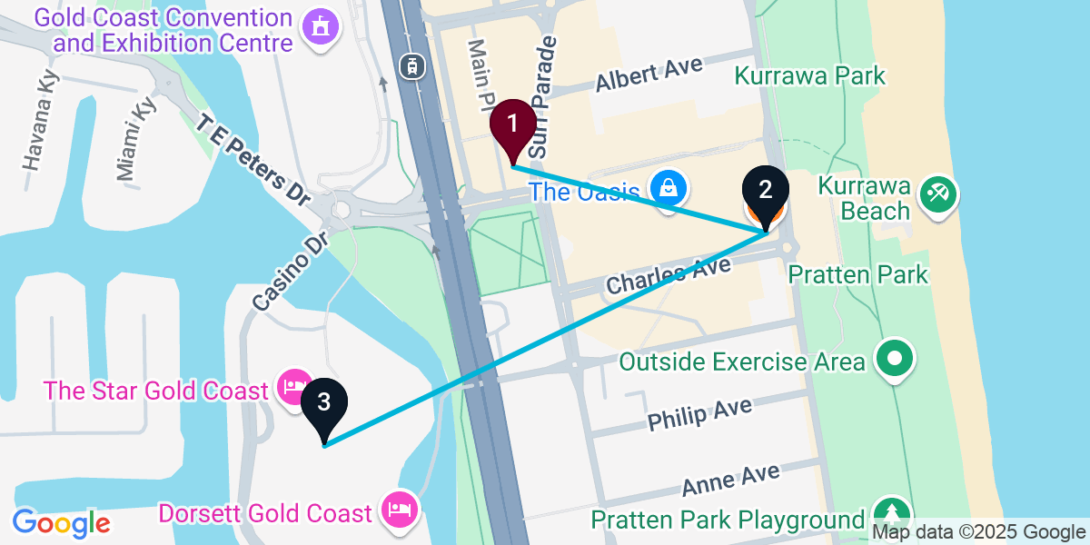 Map for Broadbeach Bar Crawl