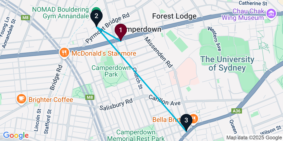 Map for 3-Stop Camperdown Rooftop Bar Crawl