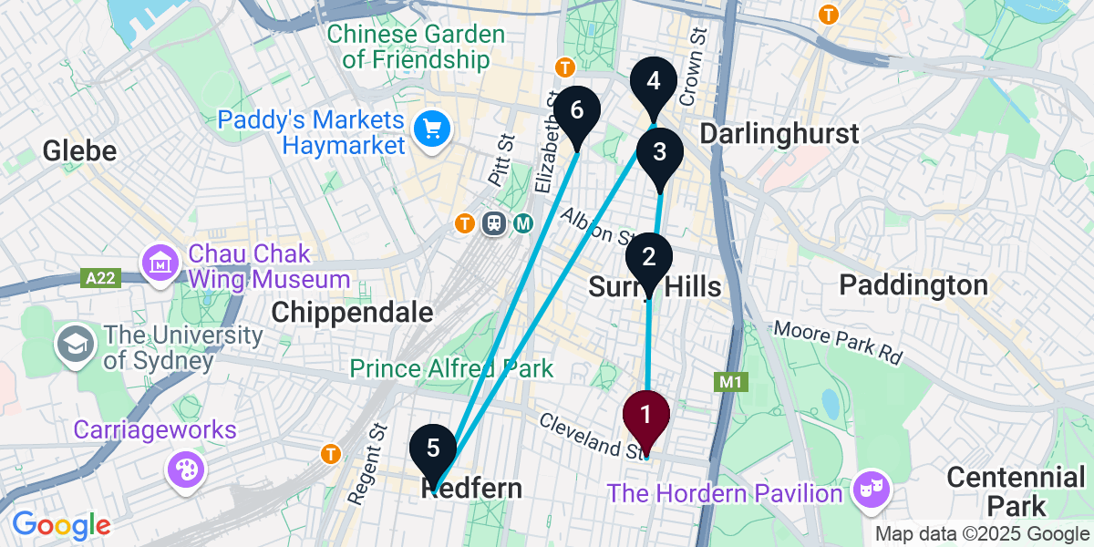 Map for 6-Stop Surry Hills Wine bar Bar Crawl