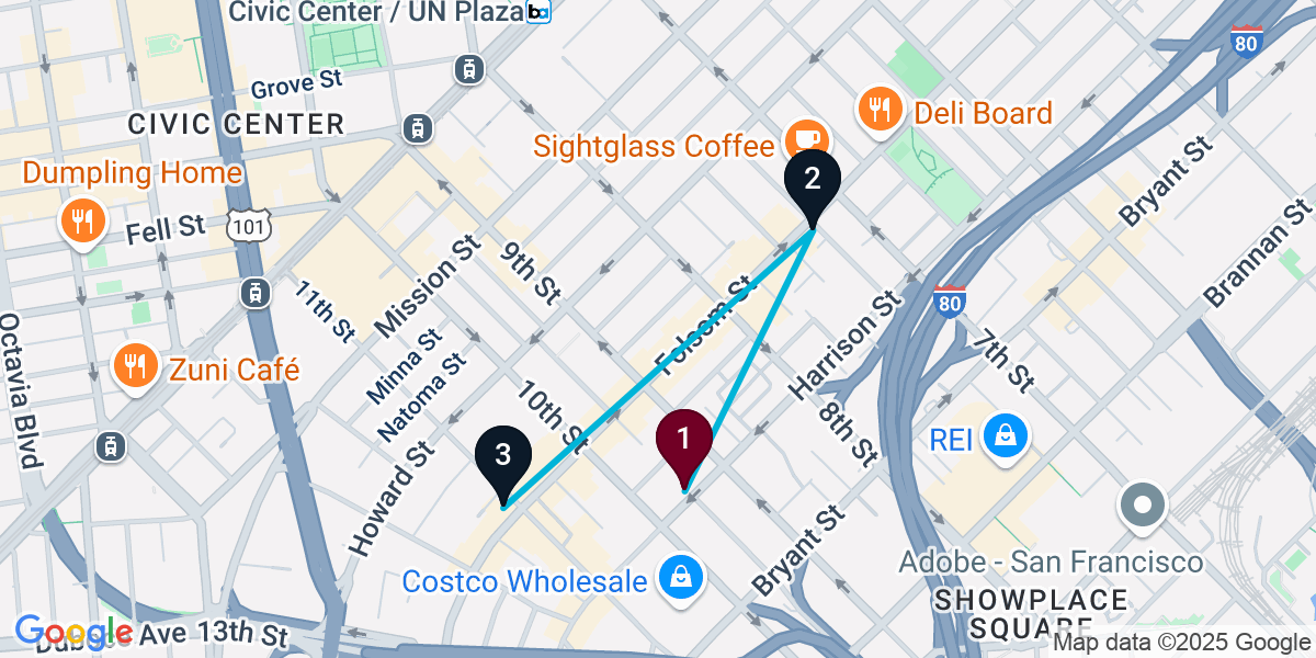 Map for 3-Stop San Francisco Dive bar Bar Crawl
