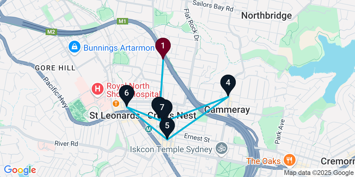 Map for 7-Stop Naremburn Wine bar Bar Crawl