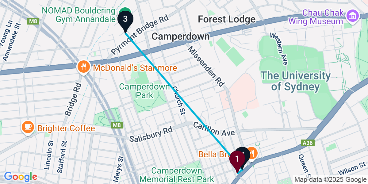 Map for 3-Stop Newtown Rooftop Bar Crawl