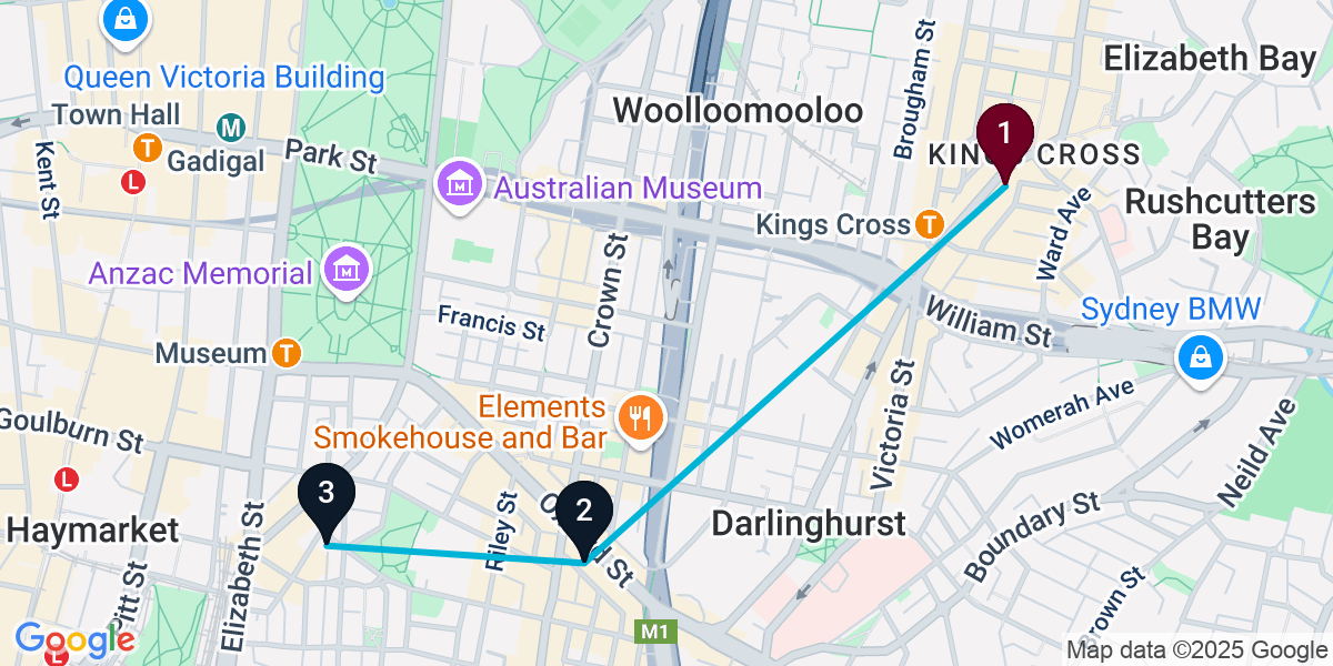Map for 3-Stop Potts Point Brewery Bar Crawl