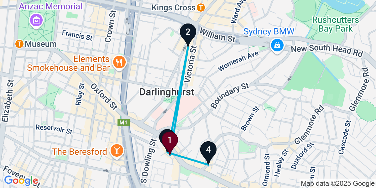 Map for 4-Stop Paddington Wine bar Bar Crawl