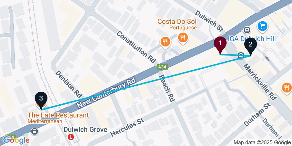 Map for 3-Stop Dulwich Hill Cocktail Bar Crawl