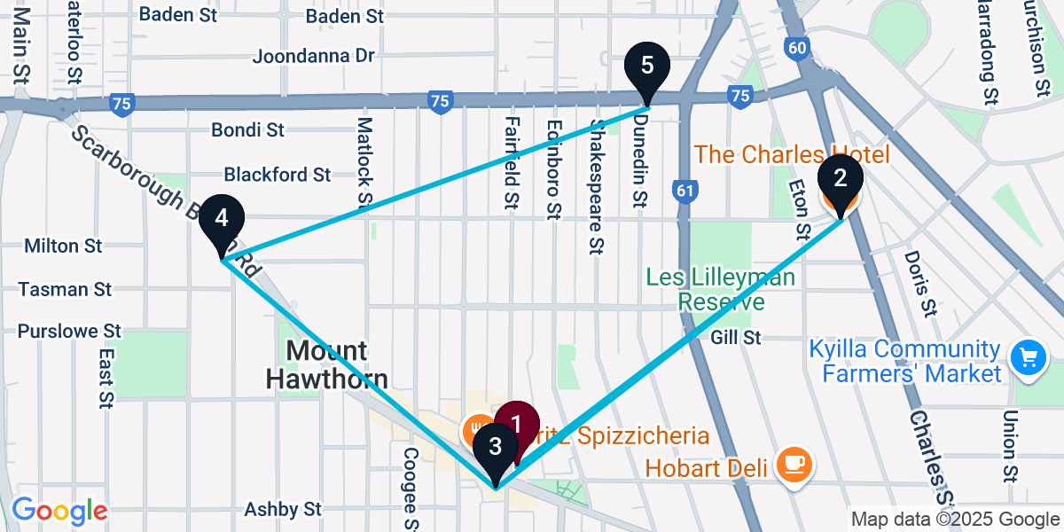 Map for 5-Stop Mount Hawthorn Live music Bar Crawl