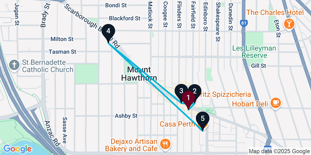 Map for 5-Stop Mount Hawthorn Bar Crawl