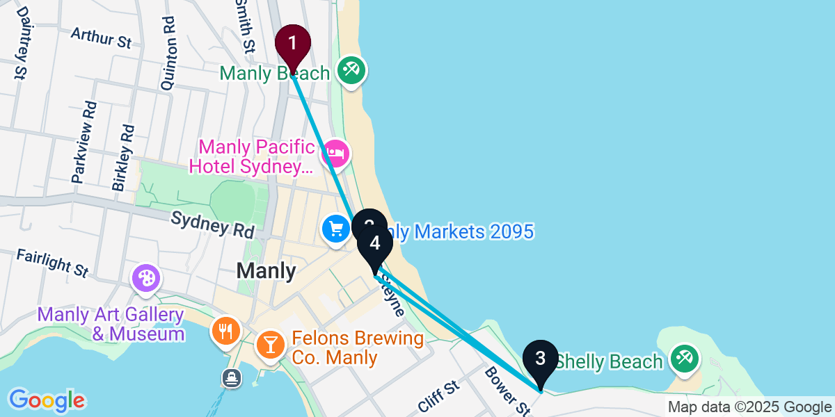 Map for 4-Stop Manly Beach bar Bar Crawl