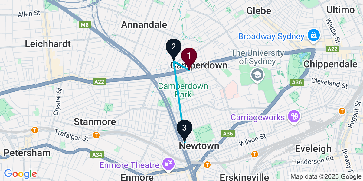 Map for 3-Stop Camperdown Speakeasy Bar Crawl