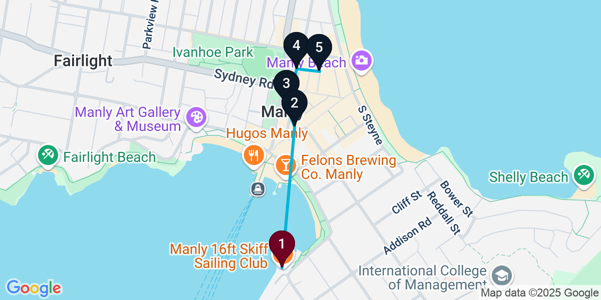 Map for 5-Stop Manly Wine bar Bar Crawl