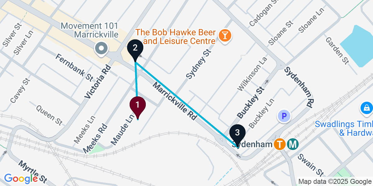 Map for 3-Stop Marrickville Live music Bar Crawl