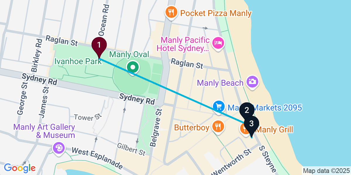 Map for 3-Stop Manly Beach bar Bar Crawl