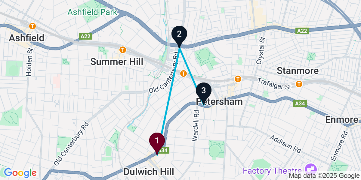 Map for 3-Stop Dulwich Hill Pub Bar Crawl