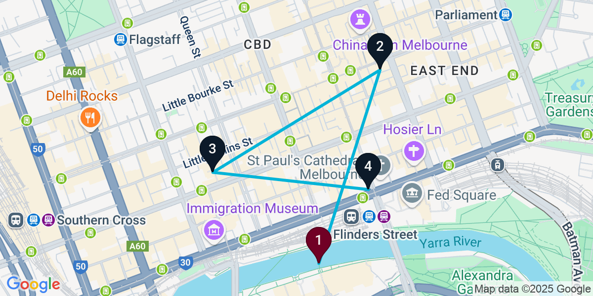 Map for 4-Stop Melbourne Pub Crawl
