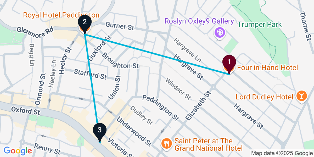 Map for 3-Stop Paddington Pub Bar Crawl