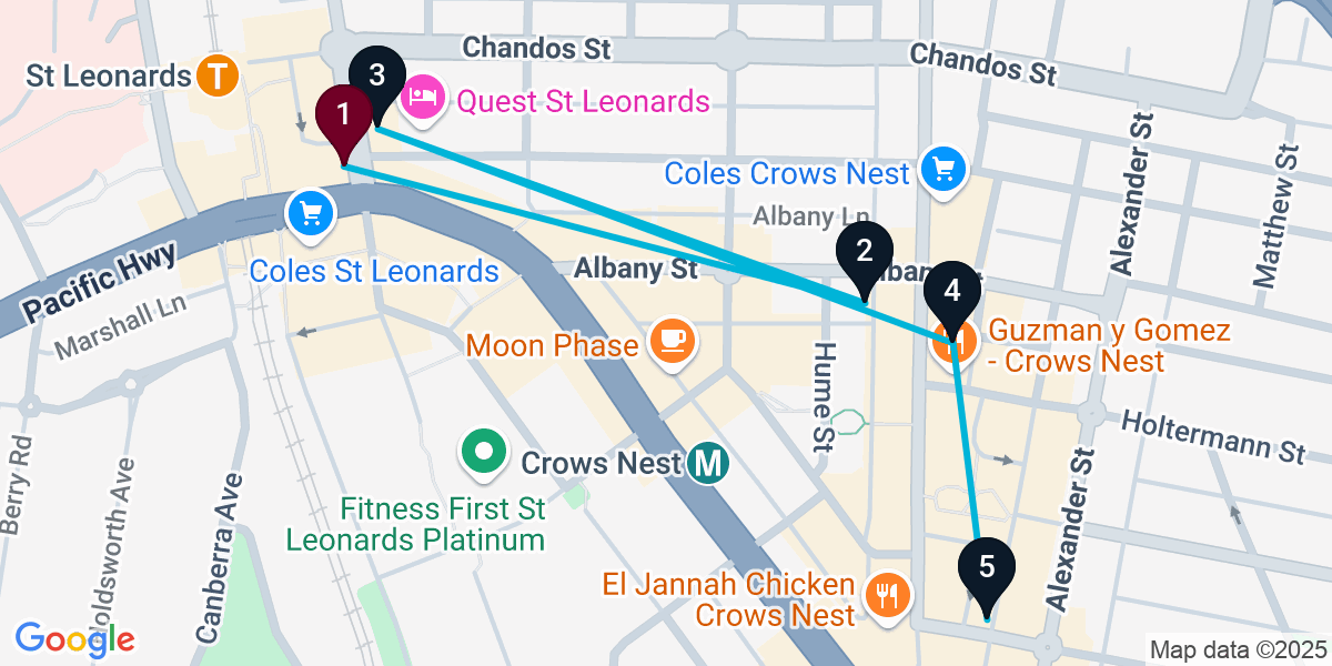Map for 5-Stop St Leonards Wine bar Bar Crawl